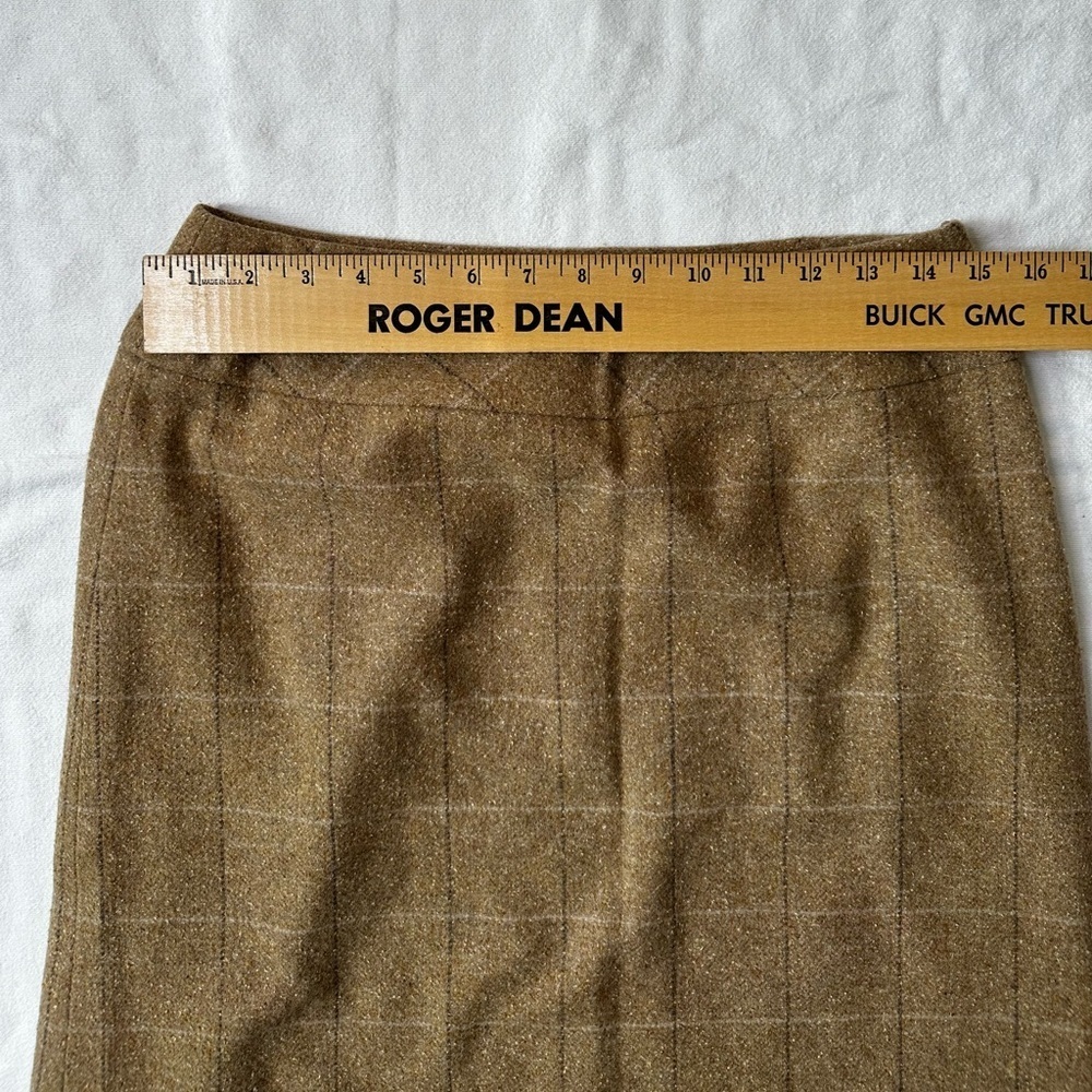 Vintage Jones Wear Wool Blend A-Line Skirt – Size 4,Tan Windowpane Plaid - Picture 9 of 10
